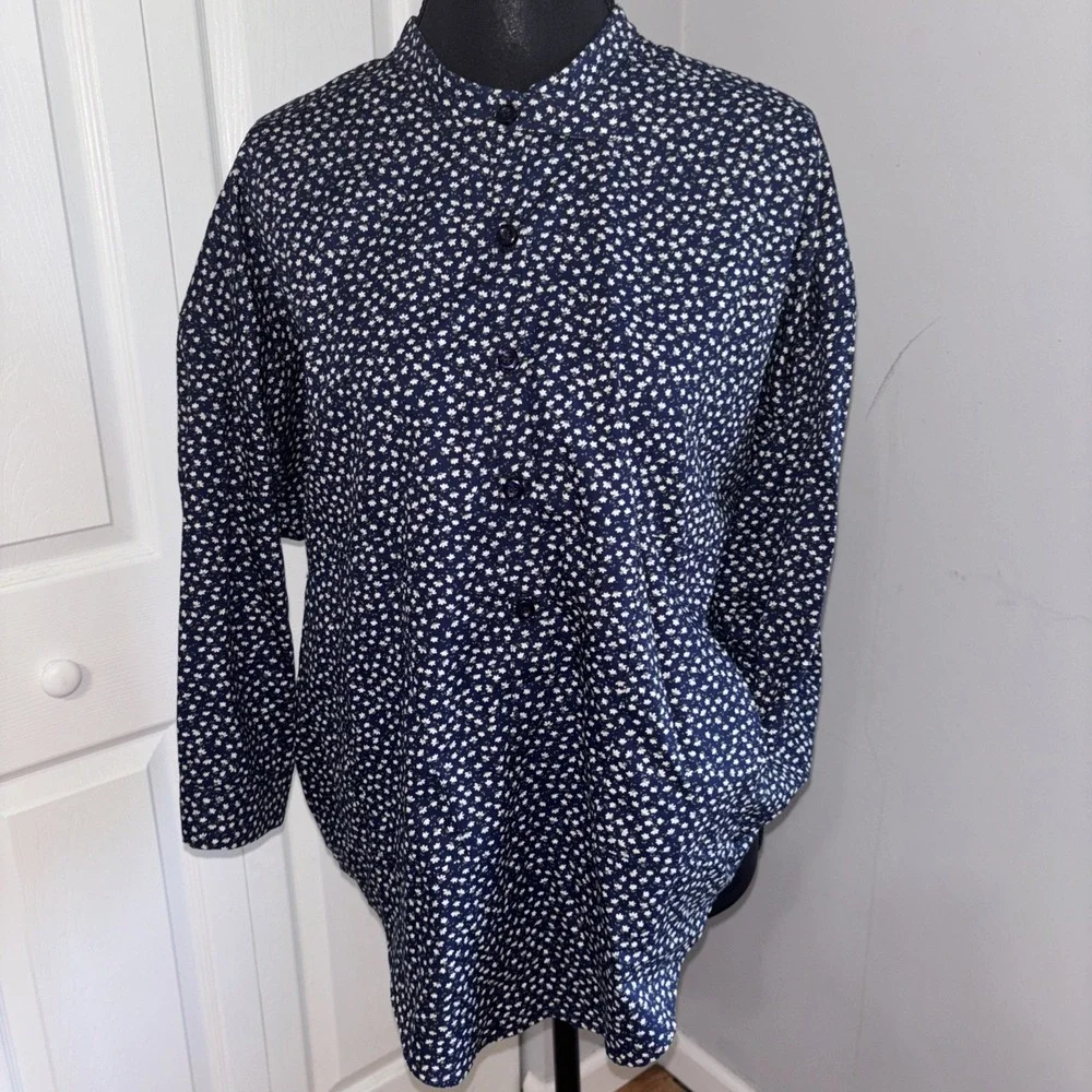 SBJ Austin Oversized Cotton Shirt Size 1/2 Button Boxy Lagenlook Navy Floral - Picture 6 of 8